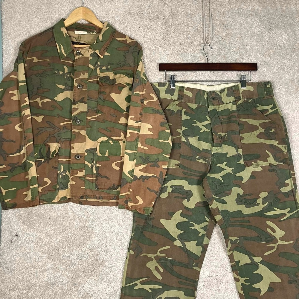 Vintage 70s Kmart Woodland Camo Field Jacket and Pants Set Men's Medium Hunting